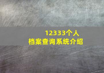 12333个人档案查询系统介绍