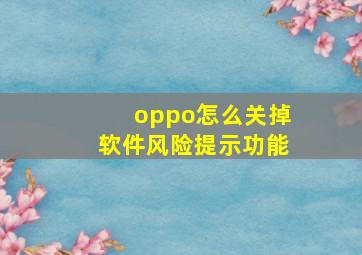 oppo怎么关掉软件风险提示功能