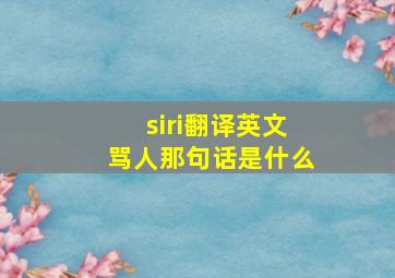 siri翻译英文骂人那句话是什么