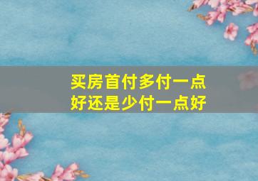 买房首付多付一点好还是少付一点好