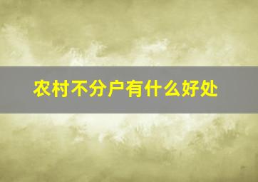 农村不分户有什么好处