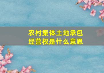 农村集体土地承包经营权是什么意思