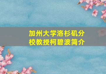 加州大学洛杉矶分校教授柯碧波简介