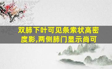 双肺下叶可见条索状高密度影,两侧肺门显示尚可