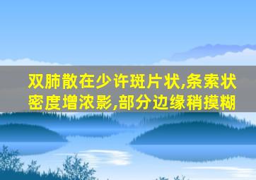 双肺散在少许斑片状,条索状密度增浓影,部分边缘稍摸糊