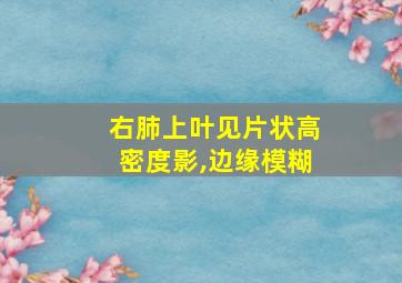 右肺上叶见片状高密度影,边缘模糊