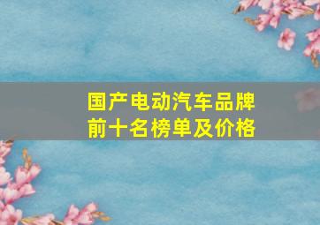 国产电动汽车品牌前十名榜单及价格