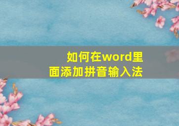 如何在word里面添加拼音输入法