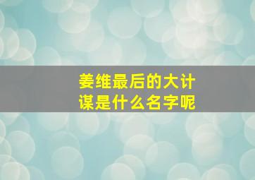 姜维最后的大计谋是什么名字呢