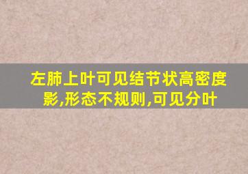 左肺上叶可见结节状高密度影,形态不规则,可见分叶