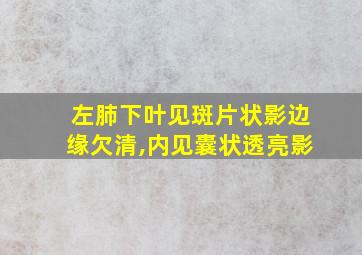 左肺下叶见斑片状影边缘欠清,内见囊状透亮影