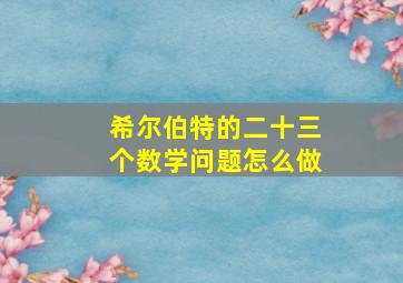 希尔伯特的二十三个数学问题怎么做