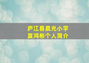 庐江县晨光小学夏鸿彬个人简介