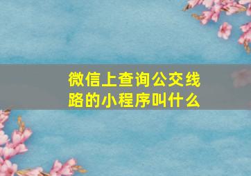 微信上查询公交线路的小程序叫什么