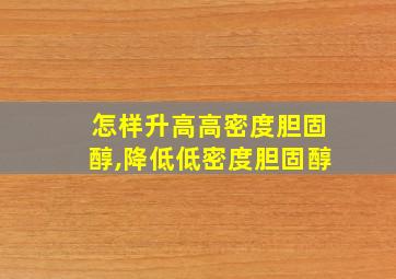 怎样升高高密度胆固醇,降低低密度胆固醇