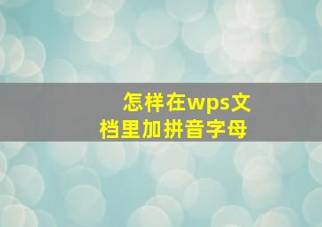 怎样在wps文档里加拼音字母