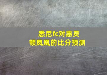 悉尼fc对惠灵顿凤凰的比分预测