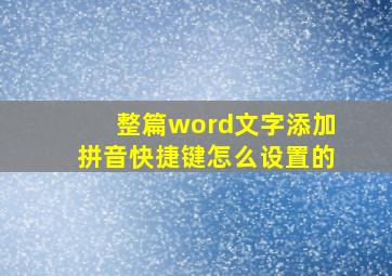 整篇word文字添加拼音快捷键怎么设置的