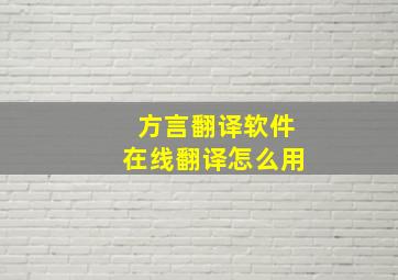 方言翻译软件在线翻译怎么用