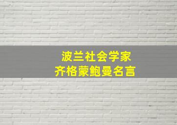 波兰社会学家齐格蒙鲍曼名言