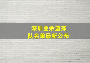 深圳业余篮球队名单最新公布