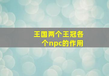 王国两个王冠各个npc的作用