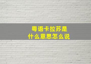 粤语卡拉苏是什么意思怎么说