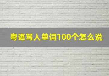 粤语骂人单词100个怎么说