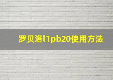 罗贝洛l1pb20使用方法