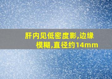 肝内见低密度影,边缘模糊,直径约14mm