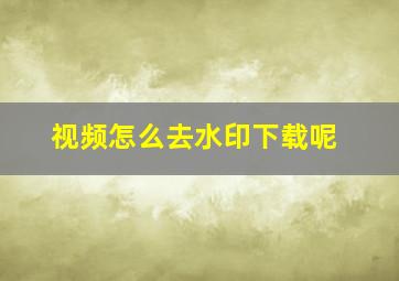 视频怎么去水印下载呢