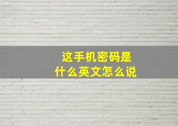 这手机密码是什么英文怎么说