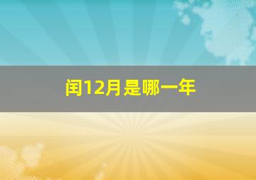 闰12月是哪一年