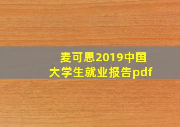 麦可思2019中国大学生就业报告pdf